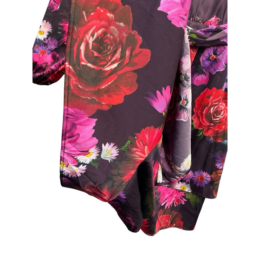 EXPRESS Floral V Neck Long Sleeve Tie-Belt Romper Party Dress Sz.L New NWT - Picture 4 of 11